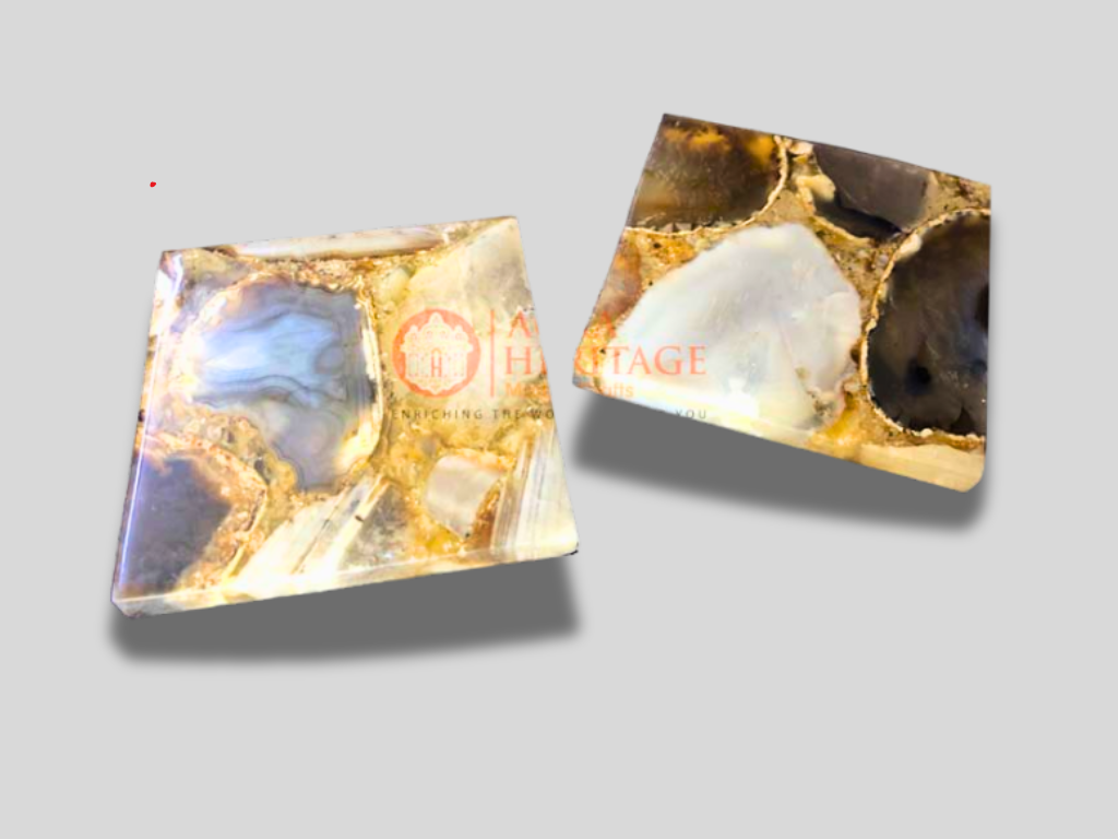 Wild Agate Set of 4 Coaster Set Precious Stone Decor